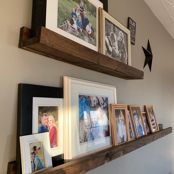 Floating picture frame ledge shelf