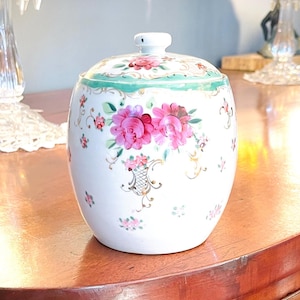 Gorgeous Antique Porcelain Biscuit Jar, Hand Painted Roses, Gold gilt, Probably French