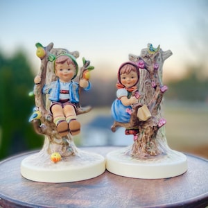 Hummel Candlesticks Apple Tree Boy & Girl, Large, TMK-6, Girl #676 AND Boy #677 by Goebel, W. Germany.