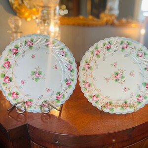 Pair Victorian Hand Painted Rose Plates, Gold gilt, flower plates, Bavarian?