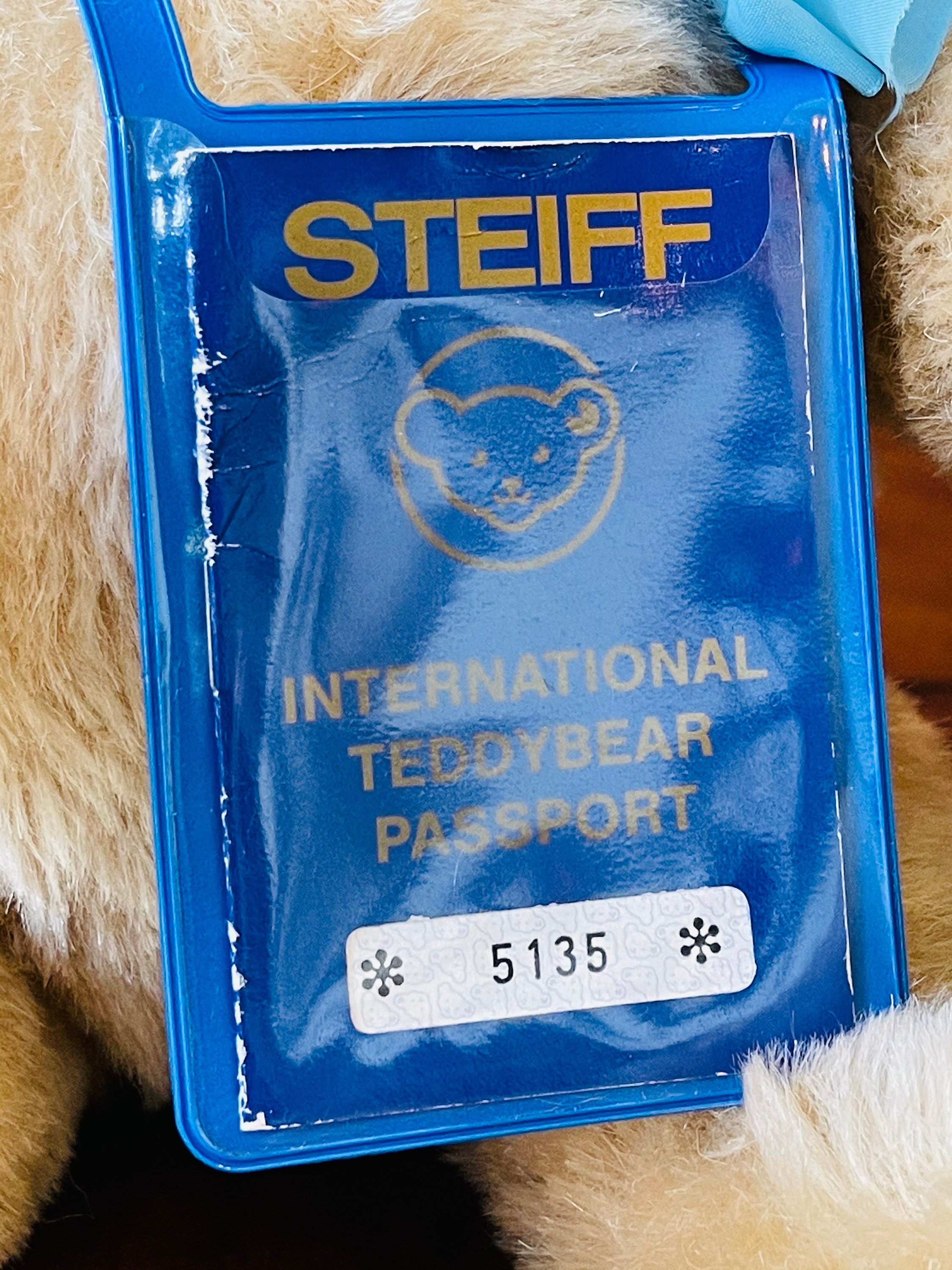 Vintage 14” Steiff Teddy Bear, International Passport Bear
