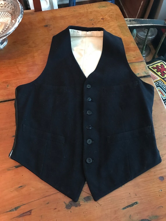 Small Unisex Antique Black Wool Waistcoat/Vest. NY