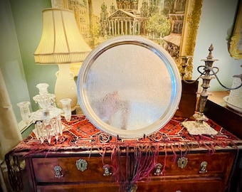 Large Antique Silverplate Serving Tray, Hand Chased, Round Platter, F B Rogers condition