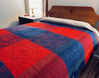 Antique All Wool Twill Coverlet/Bed Cover in Three Colors. Intricate Twill Weave. 81.5x75" Exc. Cond.