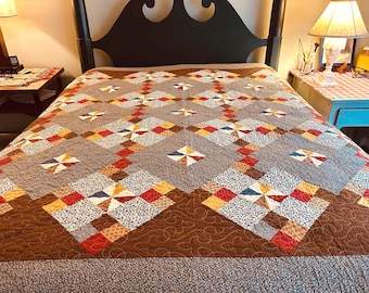 Vintage Patch Quilt w/Diverse Fabrics from Different Eras. Unused Condition. Signed. 78”x79”