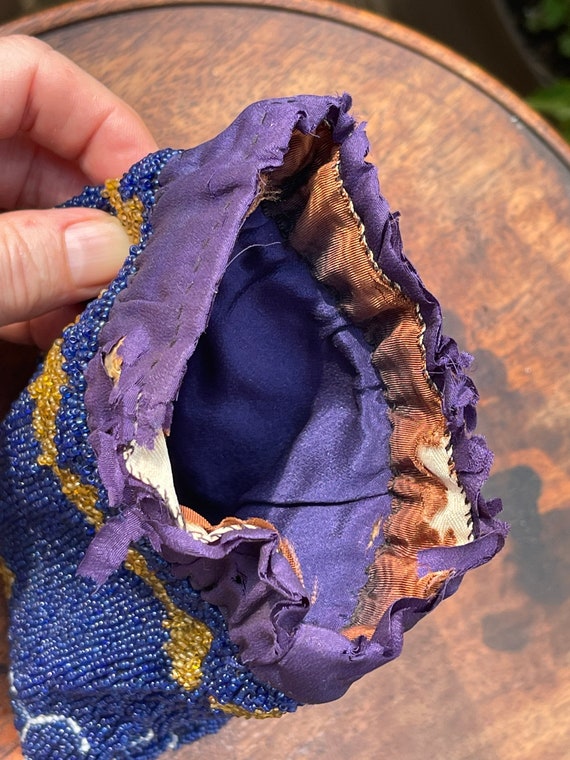 Victorian Antique Beaded Purse, pouch, Indigo blu… - image 8