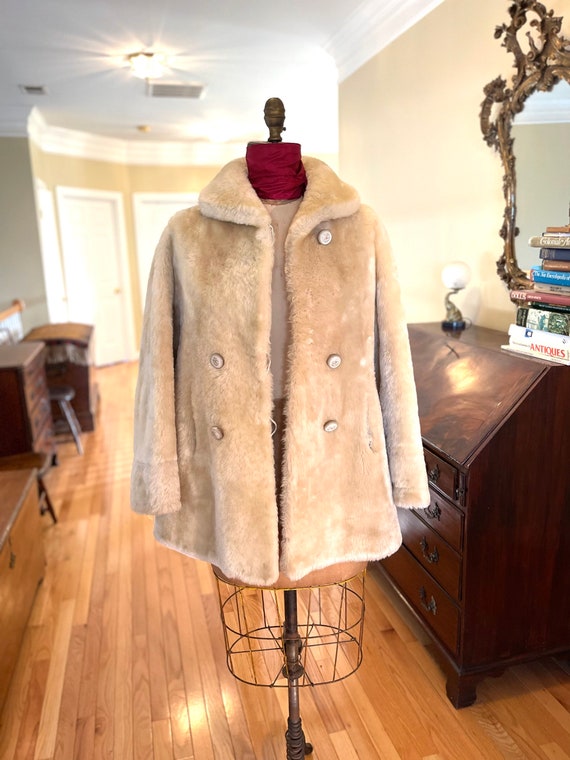 1940s Blonde Fur Swing Coat, Vintage Shearling Coa