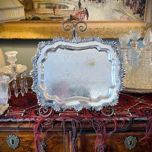 Ornate Small Footed Silver Tray, Decanter tray, Tea tray, silverplate FB Rogers Silver Co.
