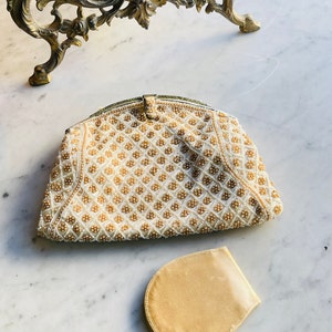 Gorgeous Vintage Satin Beaded Evening Clutch Purse, ca 1950 handmade