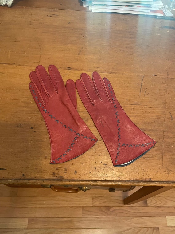 Superb 1960s Vintage Red Kid leather ladies glove… - image 1