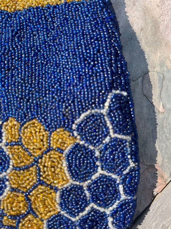 Victorian Antique Beaded Purse, pouch, Indigo blu… - image 3