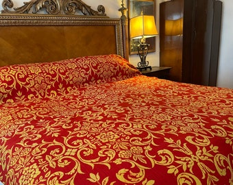 Rare Antique Turkey Red Wool Doubleweave Coverlet, Circa 1840s, Jacquard Coverlet, Enormous King size