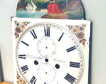Early 19th c. Welsh  Metal Clock Face, Hand-painted Pastoral Scene, William Alexander Listed Maker.