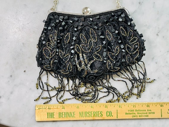 Vintage 1980s Black Velvet and Beaded Purse, bead… - image 10