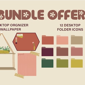 Productivity Desktop Organizer Wallpaper Bundle + Folder Icons, Desktop icon folder organizer wallpaper, digital instant download