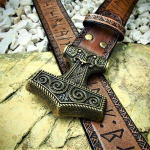 Thor's belt, norse belt, runes belt, viking belt, thor's hammer buckle, norse costume belt