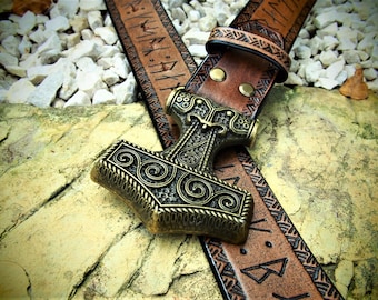 Thor's belt, norse belt, runes belt, viking belt, thor's hammer buckle, norse costume belt