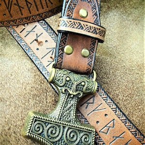 Thor's Belt, Norse Belt, Runes Belt, Viking Belt, Thor's Hammer Buckle ...