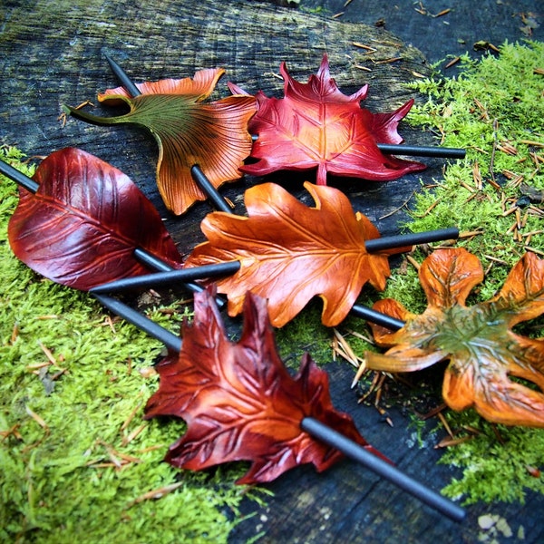 pinces à cheveux en cuir, épingles à cheveux en cuir, barrettes en cuir, barrette à feuilles de cuir, pinces à cheveux à feuilles, épingle à cheveux à feuilles, barrette à feuilles d’automne,