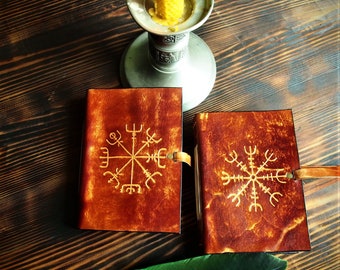 Ledertagebuch, A6-Reisetagebuch, Wikingernotizen, nordisches Tagebuch, Helm of Awe-Tagebuch, Viking Compass-Tagebuch, Ægishjálmr, Vegvisir