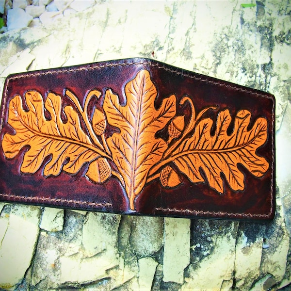 oak wallet, forestman wallet, oak leaves wallet, hunter wallet, oak leafes leather