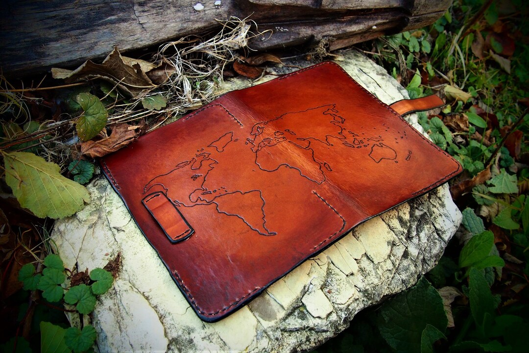 Map of the World, Leather Map Case, Continents Cover, Leather Map