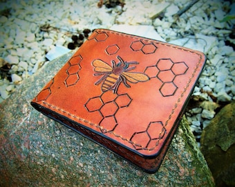 beekeeper wallet, honeybee wallet, honeycomb wallet, bee wallet, bee leather