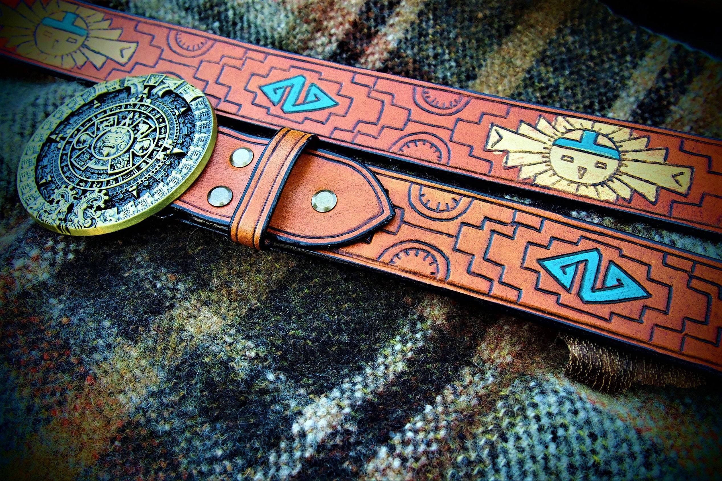 Aztec Calendar Belt, Leather Handmade Indian Belt, Aztec Design Belt - Etsy