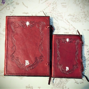Diario de viaje de un hobbit, cuaderno A6 de Bilbo, Libro Rojo de Westmarch, tapa de cuero y papel envejecido. imagen 3