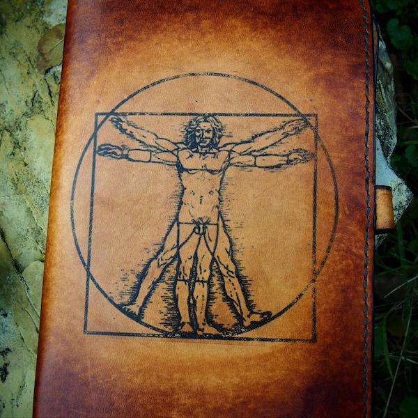 Funda de piel Vitruvian Man, L'uomo vitruviano, funda Leonardo da Vinci, funda kindle hombre vitruviana, funda Kindle Paperwhite 11