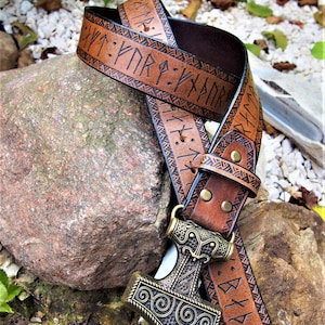 Thor's Belt, Norse Belt, Runes Belt, Viking Belt, Thor's Hammer Buckle ...