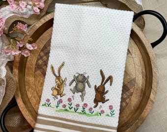 Bouncing Spring Bunnies Towel, Spring Kitchen Towel, Easter Decor, Spring Decor, Easter Gift, Farmhouse Decor, Country Cottage Decor