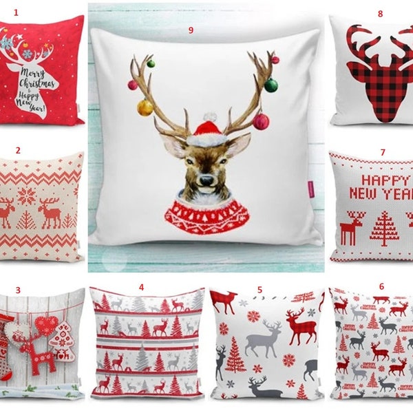 Vente de clôture Décoration de Noël Nouvel An Superbe cerf Père Noël Flocon de neige Elfes Taie d'oreiller Décoration de Noël Housse de coussin antitache