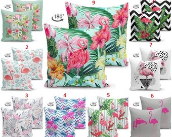 Closing Shop Sale! Double Side Printed Flamingo Tropical Palm Tree Summer Decorative Throw Pillow Case Flamingos Waist Floral Cushion