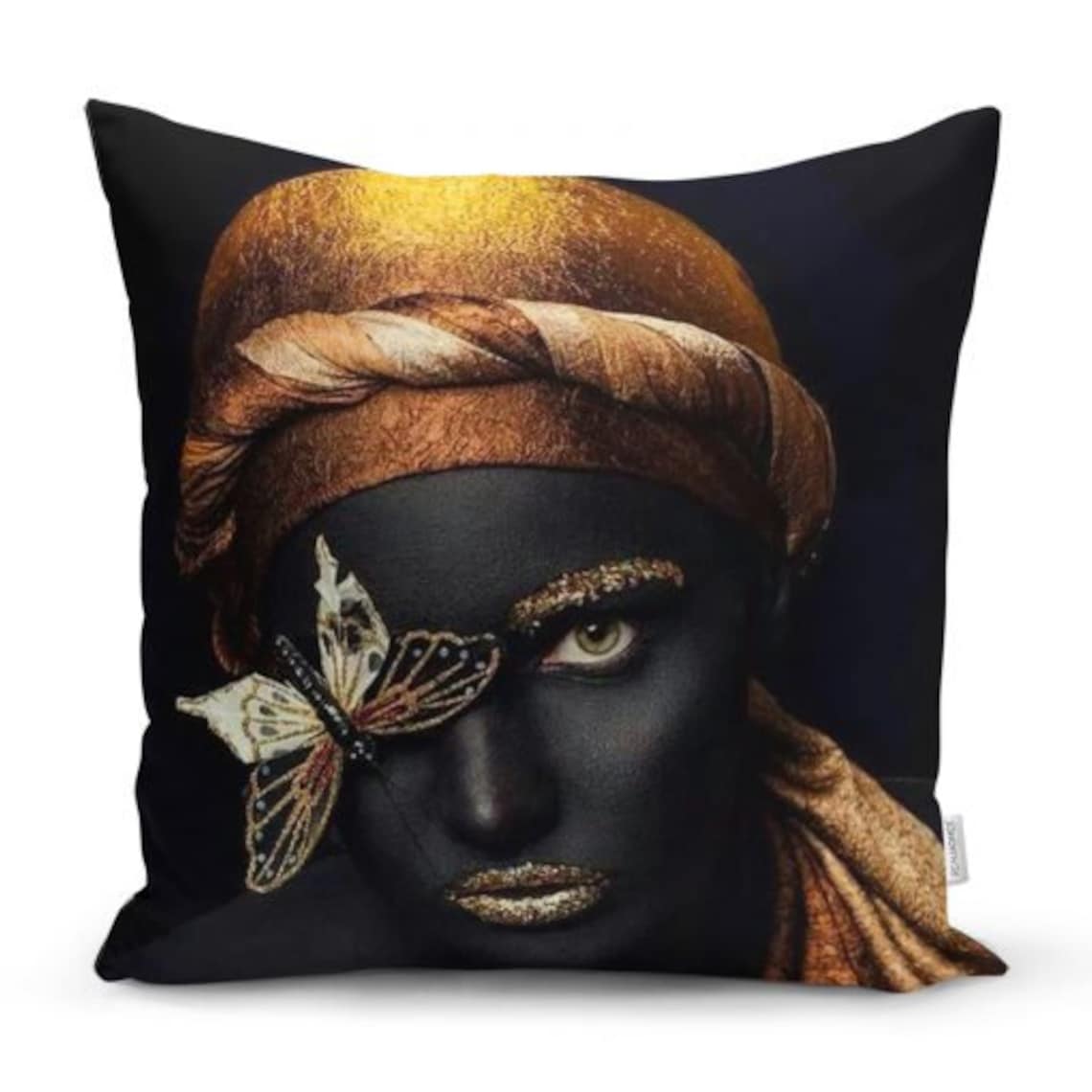 African Beauty Woman Decorative Bedding Gold Throw Pillow 1