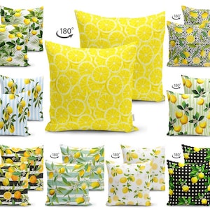 Yellow and Green Double Side Printed Summer Lemon Tree  Cushion Cover Floral Lime Decorative Throw Pillow Case Geometric Cushion Case
