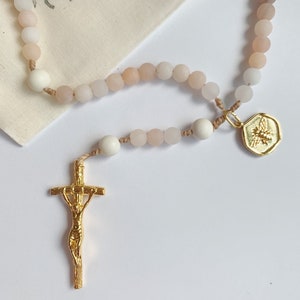 Milk & Honey // Matte Aventurine and Quartz Gemstone Gold Bee Charm Nylon Cord Rosary