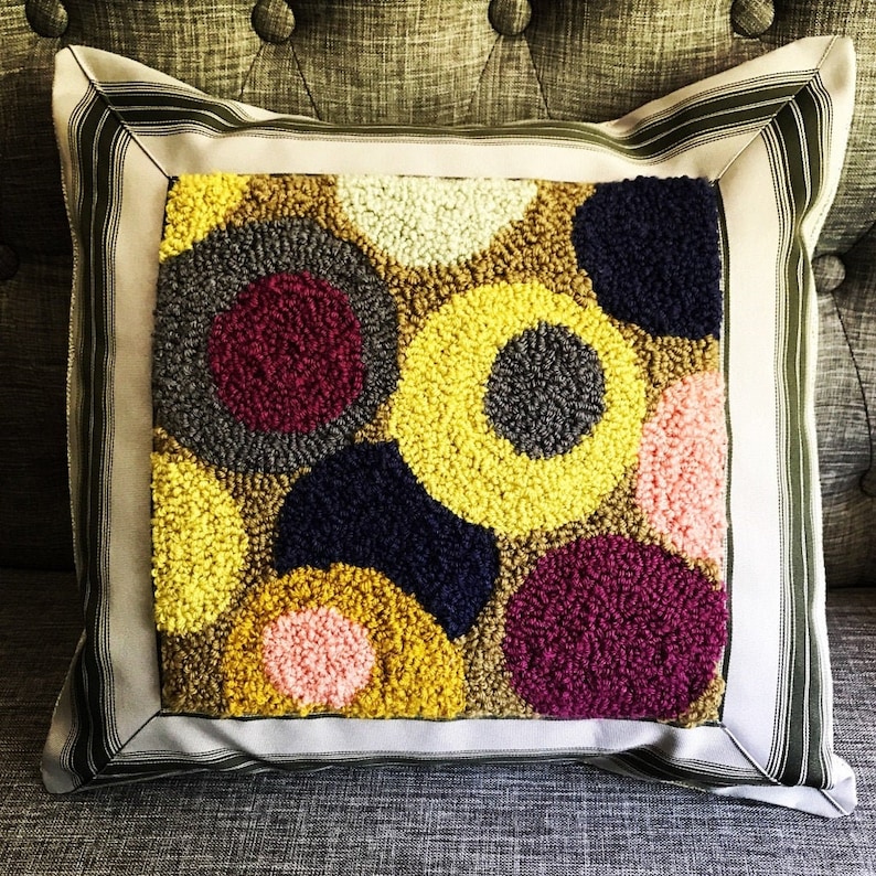 Modern Punch Needle Throw Pillow 18 X 18 100 Wool Etsy