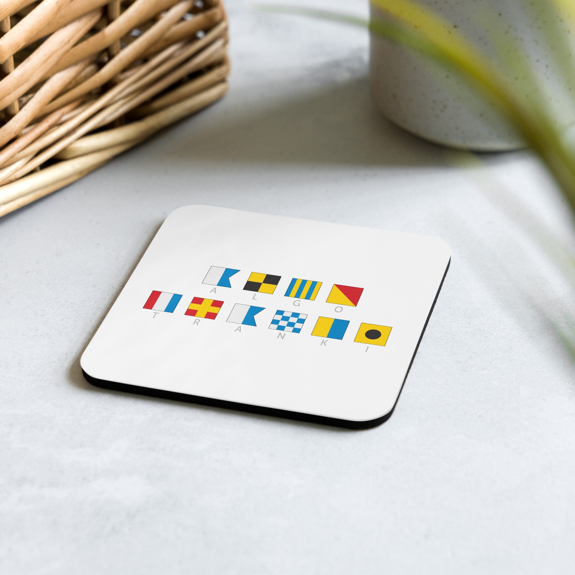 PERSONALISED Cork-back nautical flag coaster