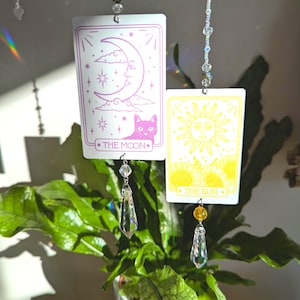 Moon Tarot Card Asfour Prism Crystal Beaded Suncatcher, Witchy Boho Minimalist Home Decor.