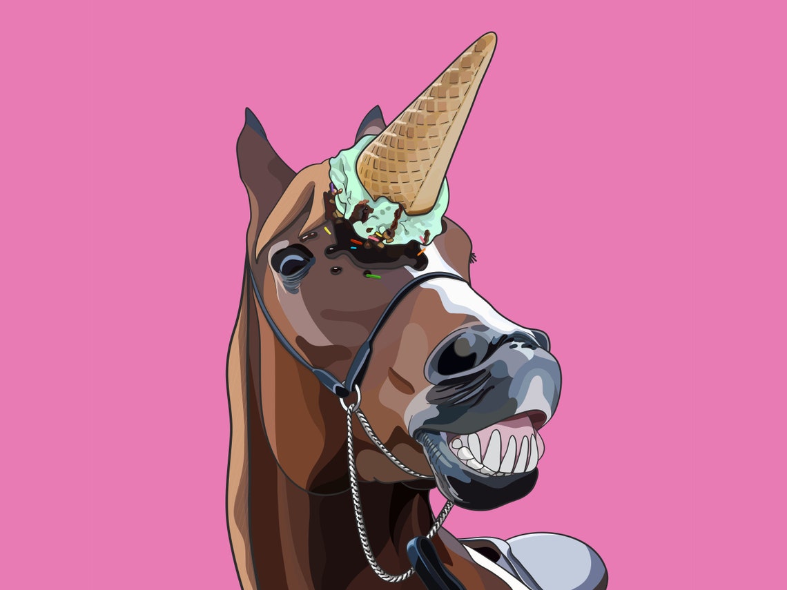 Horse With an Ice Cream Cone Unicorn Horn Printable Artwork Etsy