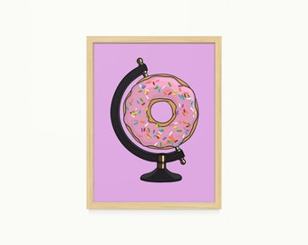 Donut Globe Printable Artwork, PNG Digital Files, Wall Art Digital Download, Girls Bedroom Art