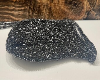 Petit Sac à Main Soirée En Perles De Soie Noires - Fabriqué Artisanalement En Inde - Occasion