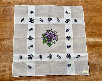 Vintage Alba Handkerchief: Purple Floral Linen Quilt Square