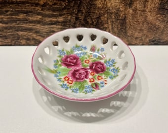 Vintage Reutter Porzellan Floral Dish: White Ceramic Vanity Bowl, Made in Germany