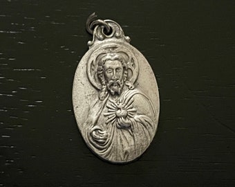 Vintage Sacred Heart Jesus Medal: Virgin of Carmel Catholic Pendant