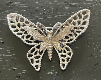 Vintage Sarah Coventry Butterfly Brooch: Silver Tone Metal Pin