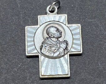 Vintage St Charles Boromeo Silver Cross Pendant - Catholic Souvenir