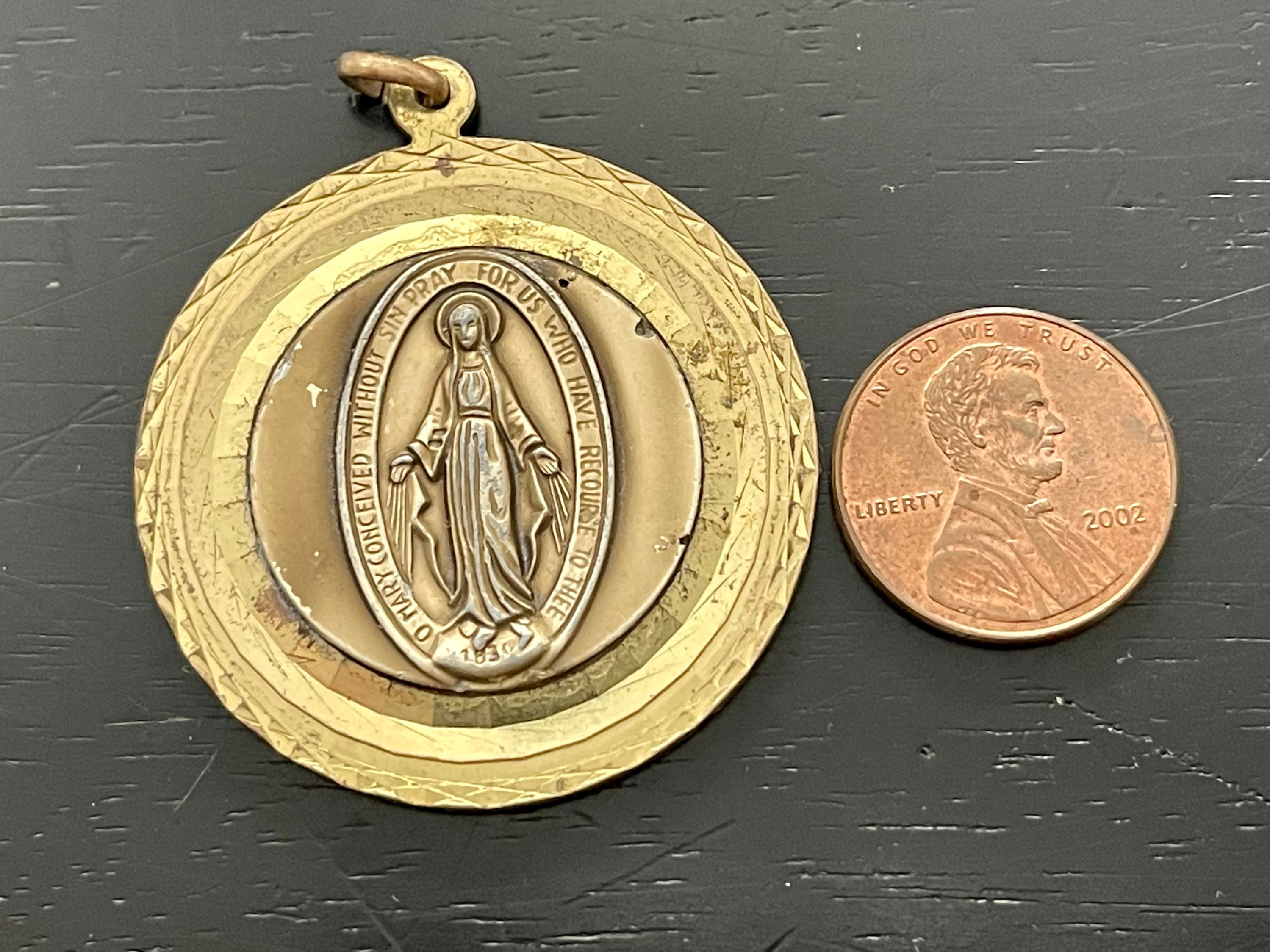 Vintage 1830 Miraculous Mary Medal: Gold Tone Catholic Pendant, Germany ...