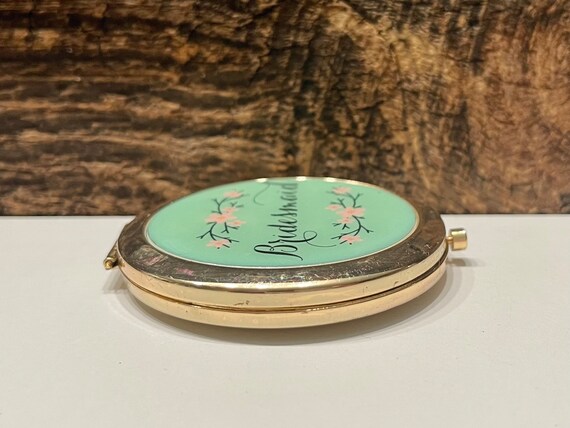 Vintage Bridesmaid Compact, Gold Tone Metal Compa… - image 7